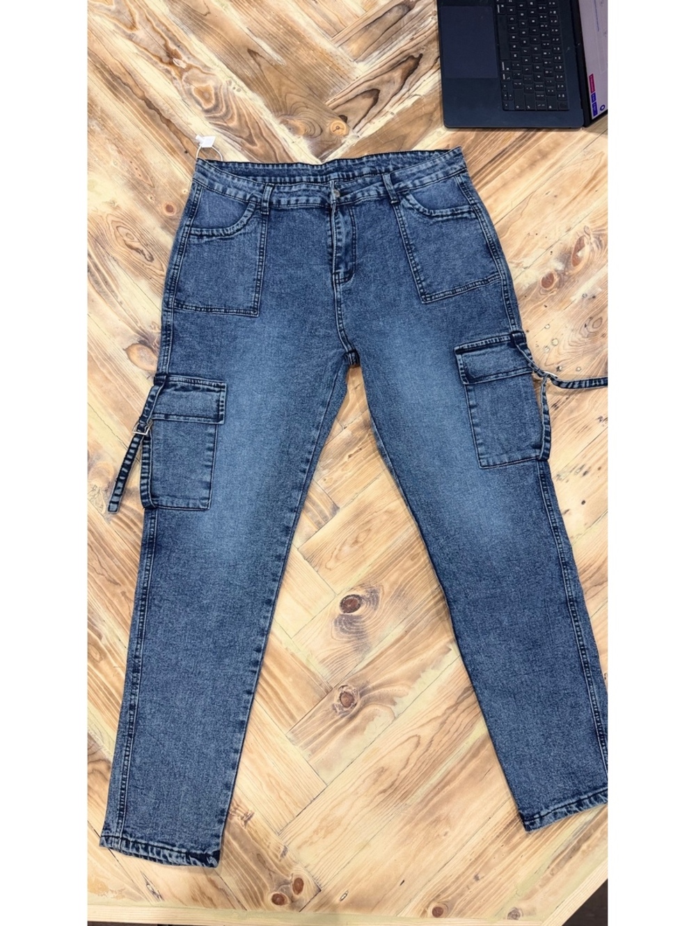 Women's Dark Wash Cargo Jeans – Relaxed Straight Leg XXL